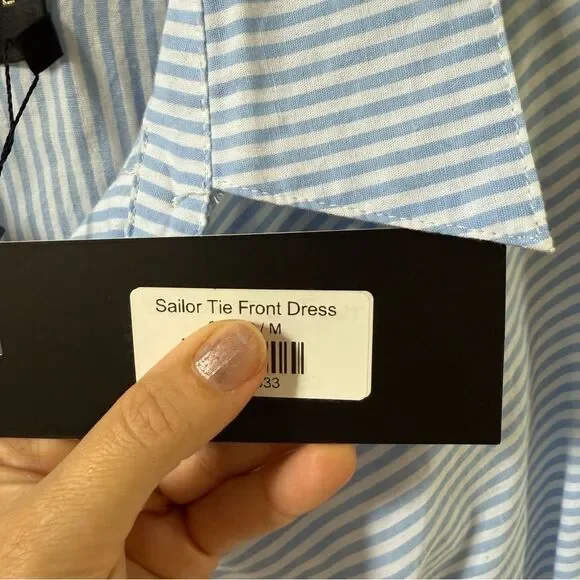 DO+BE Sailor Tie Front  White and Blue Stripped Midi Dress M NWT - Picture 13 of 13